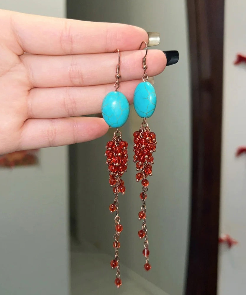 Red Sterling Casual Silver Overgild Tassel Pomegranate Turquoise