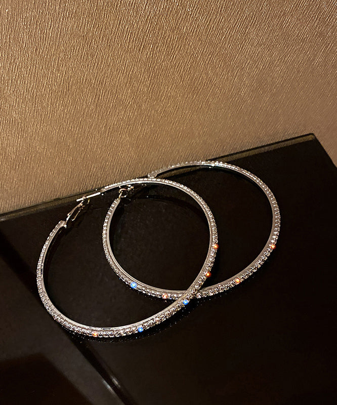 Casual Silk Sterling Silver Alloy Zircon Hoop Earrings ZZ044