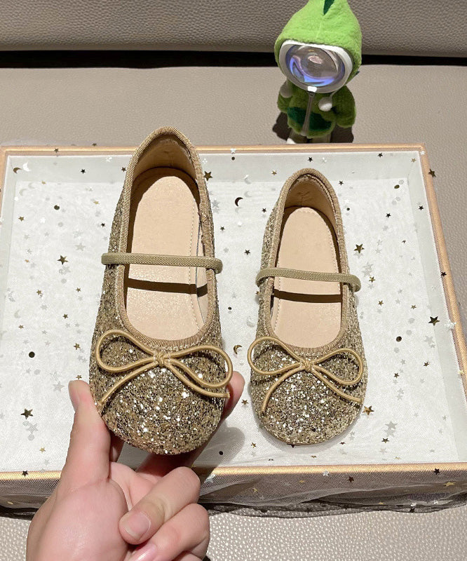 Chaussures plates décontractées argentées pour filles avec nœud en dentelle