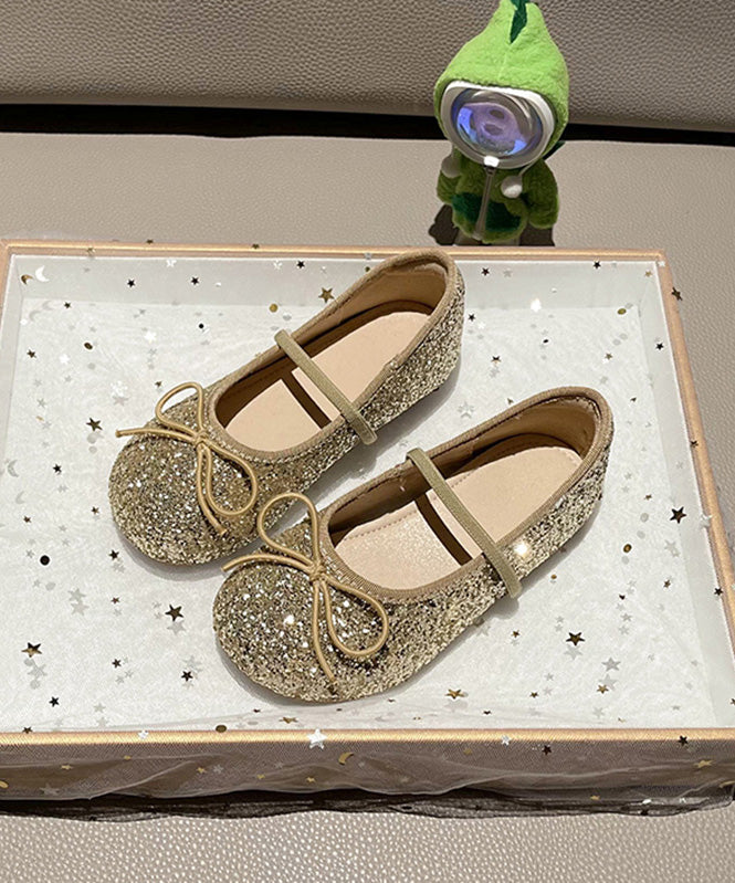 Chaussures plates décontractées argentées pour filles avec nœud en dentelle