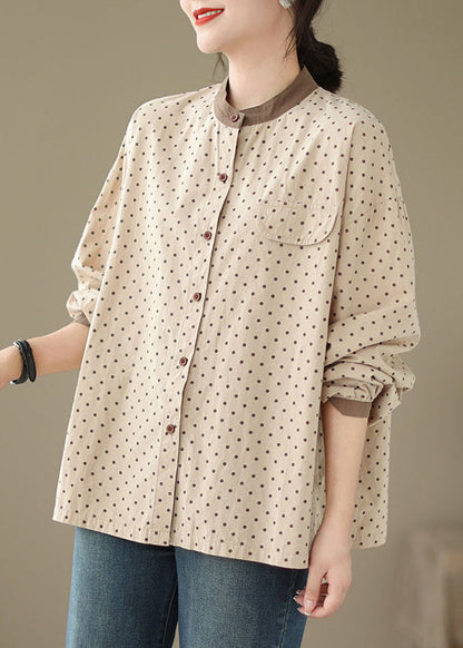 Casual Versatile Green Dot Print Plus Size Cotton Shirt Fall OO035