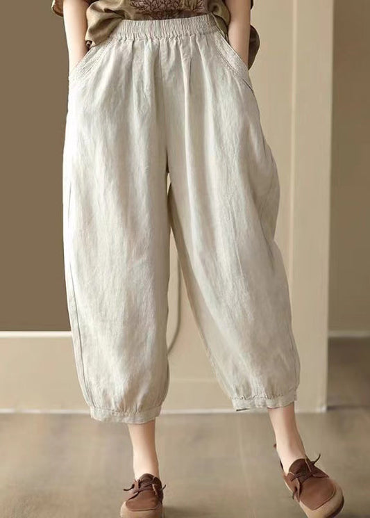 Casual Vintage Linen Color Pockets Elastic Waist Harem Pants Summer BV047