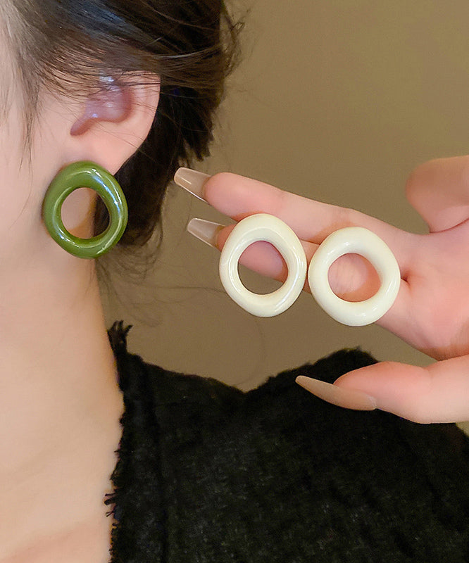 Boucles d'oreilles créoles décontractées en résine creuse en alliage blanc