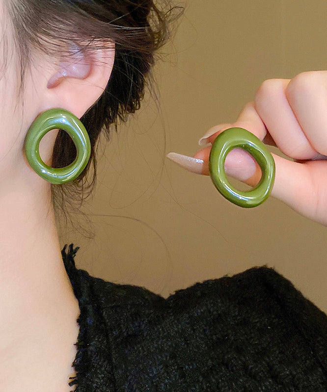 Boucles d'oreilles créoles décontractées en résine creuse en alliage blanc