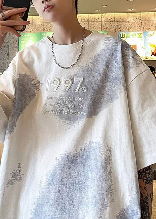 Tie Summer White T Cotton Shirt Men Casual Dye Embroideried