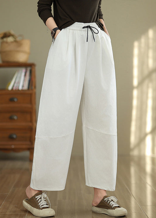 Pantalon décontracté en coton avec cordon de serrage et poches blanches pour l'automne QO048