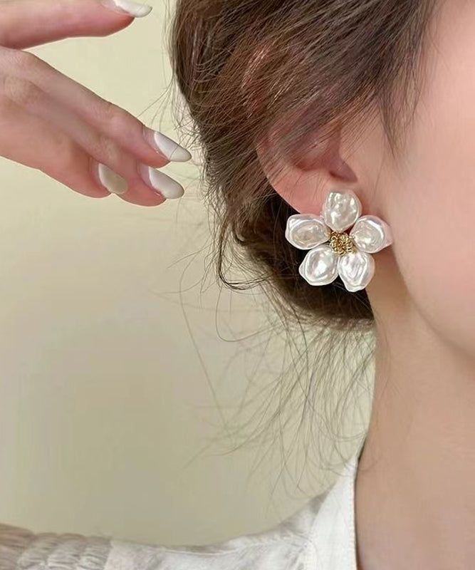 Casual White Sterling Silver Alloy Floral Stud Earrings ZZ083