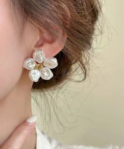 Casual White Sterling Silver Alloy Floral Stud Earrings ZZ083