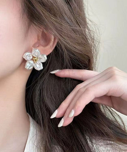 Casual White Sterling Silver Alloy Floral Stud Earrings ZZ083