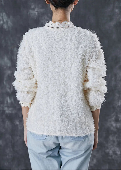 Casual White Tasseled Patchwork Lace Knit Loose Coat Spring Ada Fashion