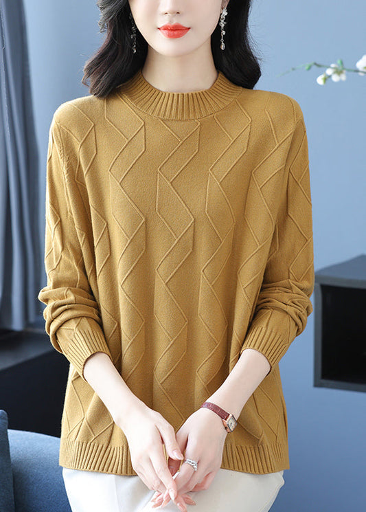 Casual Yellow O Neck Cozy Warm Woolen Knit Pullover Winter RL036