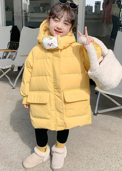 Casual Yellow Print Pockets Girls Hooded Parka Winter WL023