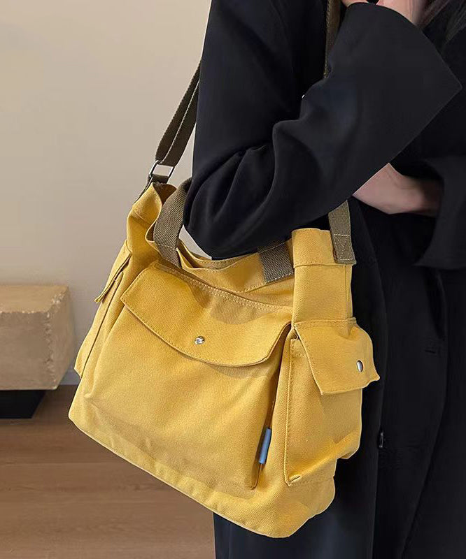 Casual Yellow Solid Durable Large Capacity Canvas Messenger Bag Ada Fashion