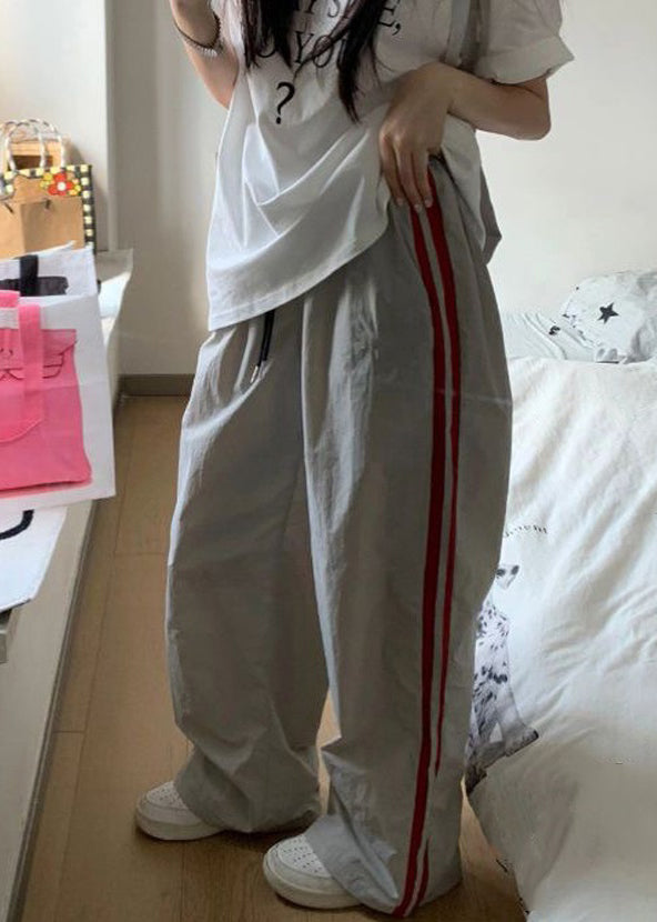 Pantalon taille élastique jaune décontracté printemps coton rayé