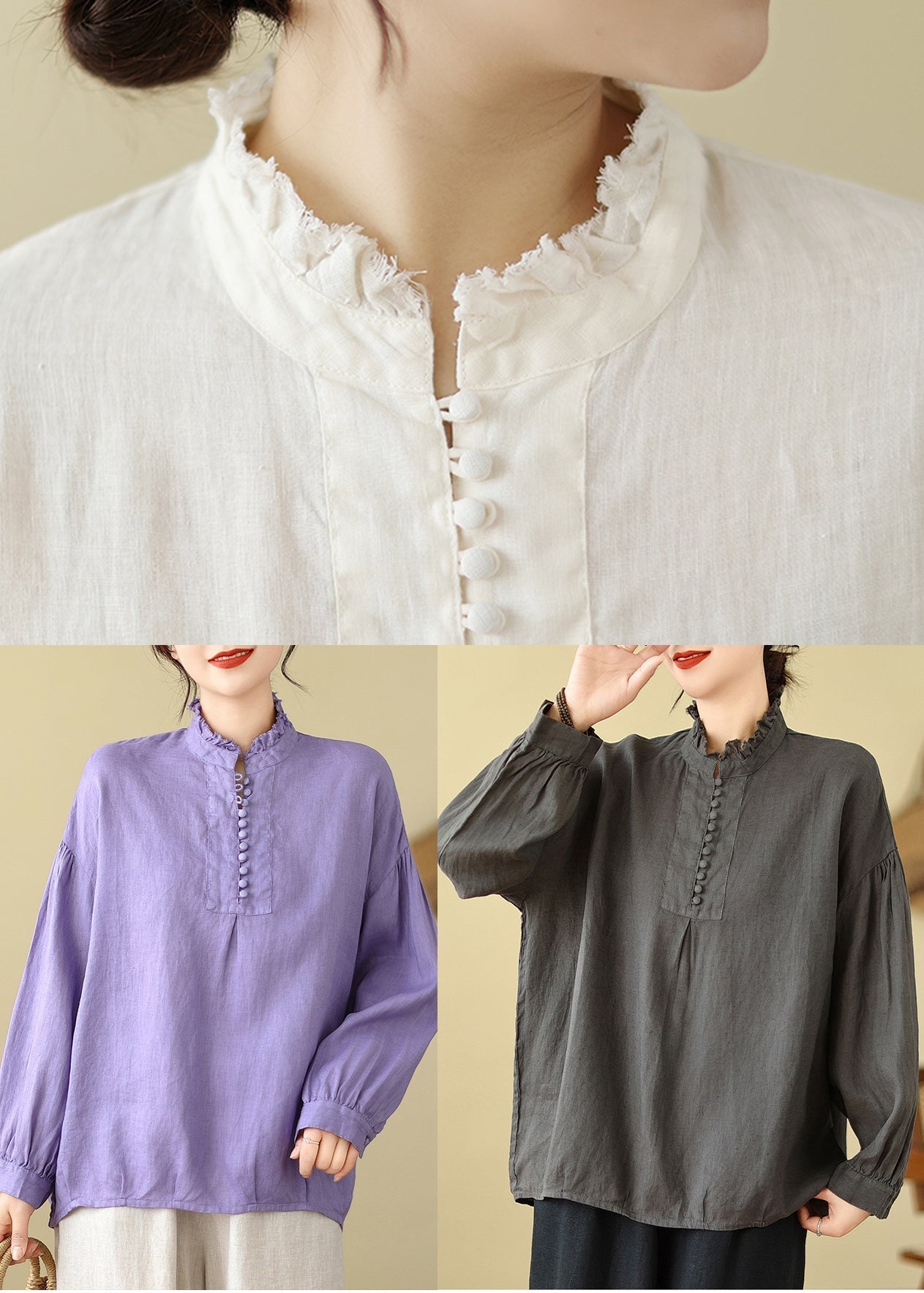 Charcoal Grey Cotton Shirt Tops Oversized Spring TM017
