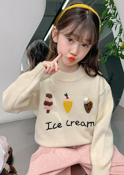 Chic Apricot Applique Thick Cotton Knit Kids Sweaters Winter WL047