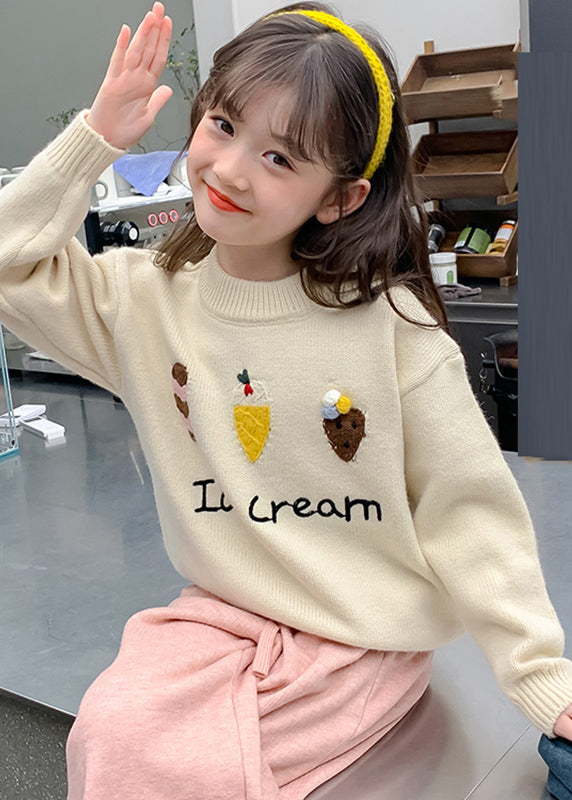 Chic Apricot Applique Thick Cotton Knit Kids Sweaters Winter WL047