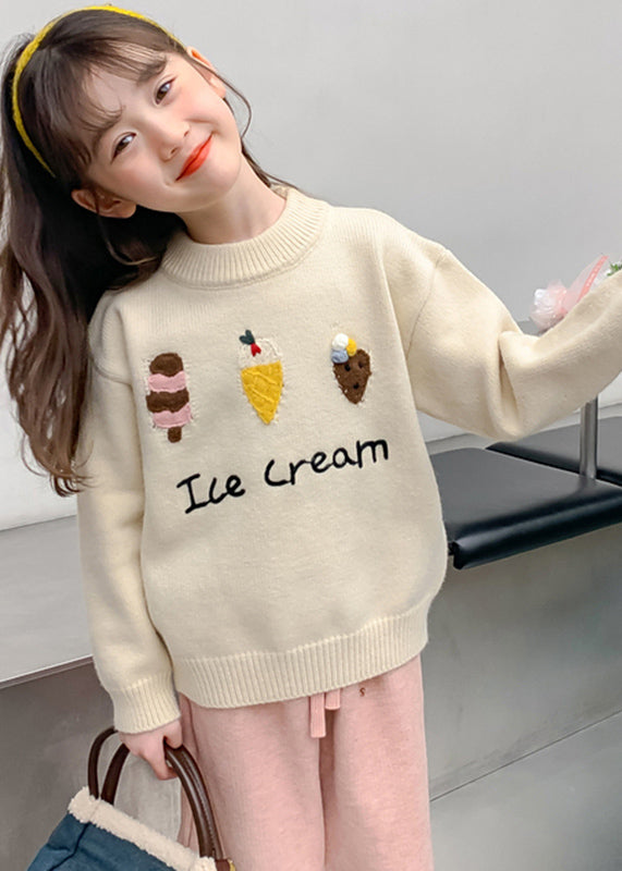 Chic Apricot Applique Thick Cotton Knit Kids Sweaters Winter WL047