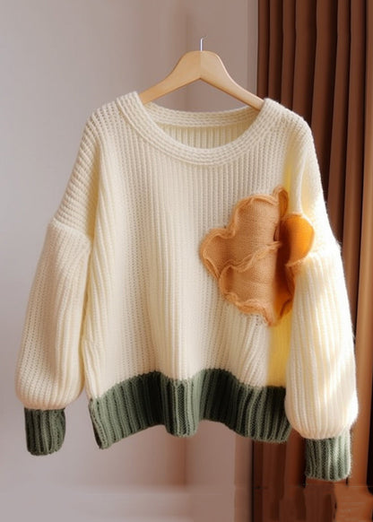 Chic Apricot O Neck Patchwork Knit Sweater Fall QG011