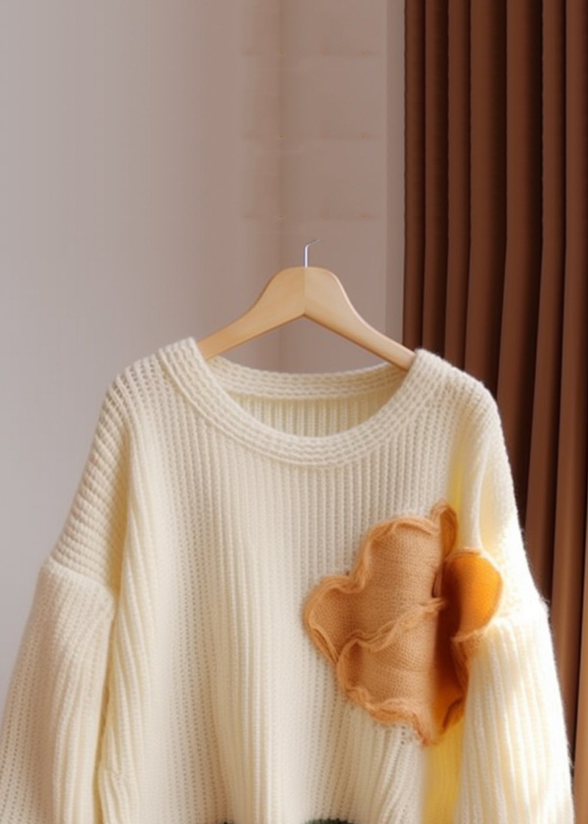 Chic Apricot O Neck Patchwork Knit Sweater Fall QG011