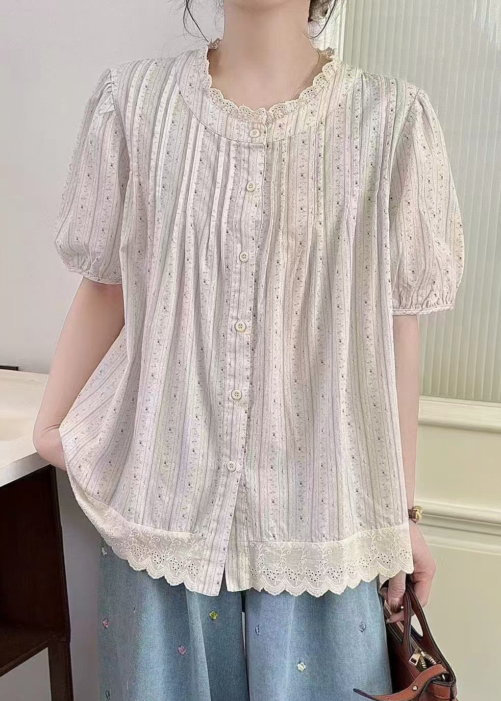 Haut oversize d'été en coton patchwork abricot chic