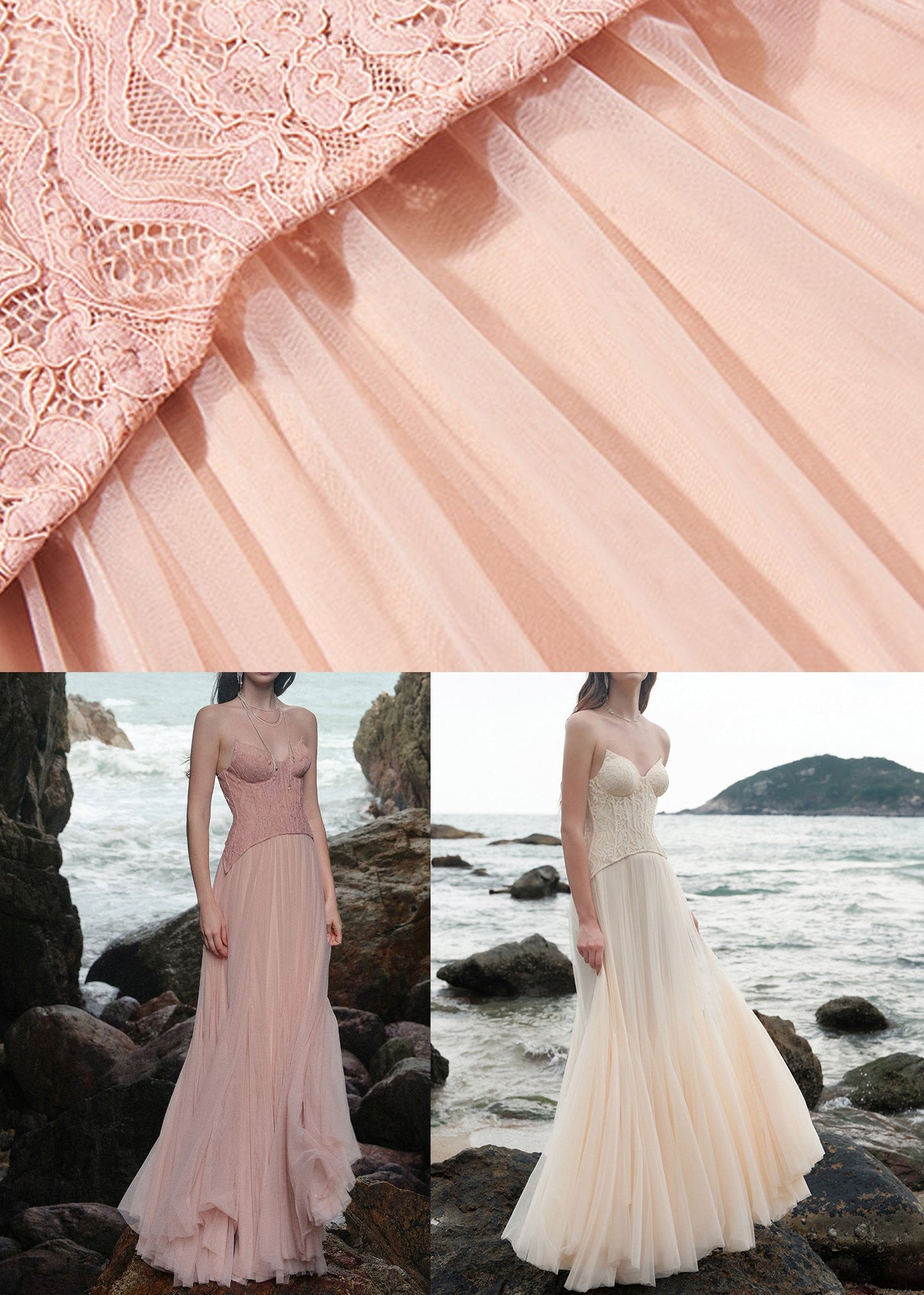 Shoulder Patchwork Beige Chic Cold Dress Party Lace Tulle