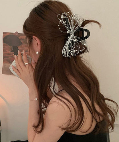 Chic Black Acrylic Bow Round Beads Hairpin RA011