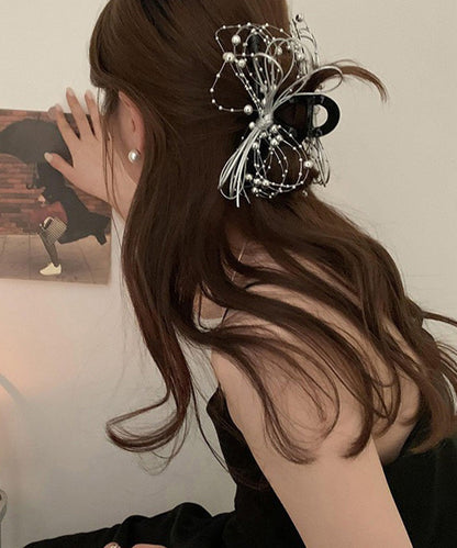 Chic Black Acrylic Bow Round Beads Hairpin RA011