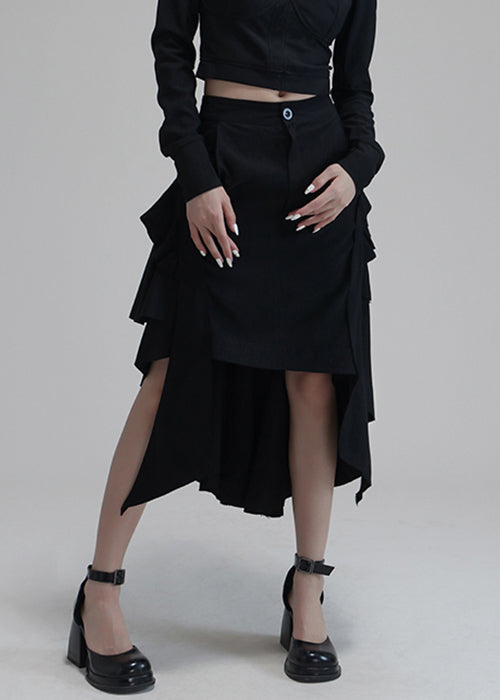 Chic Black Asymmetrical Pockets High Waist Cotton Skirts Spring AS1009 Ada Fashion