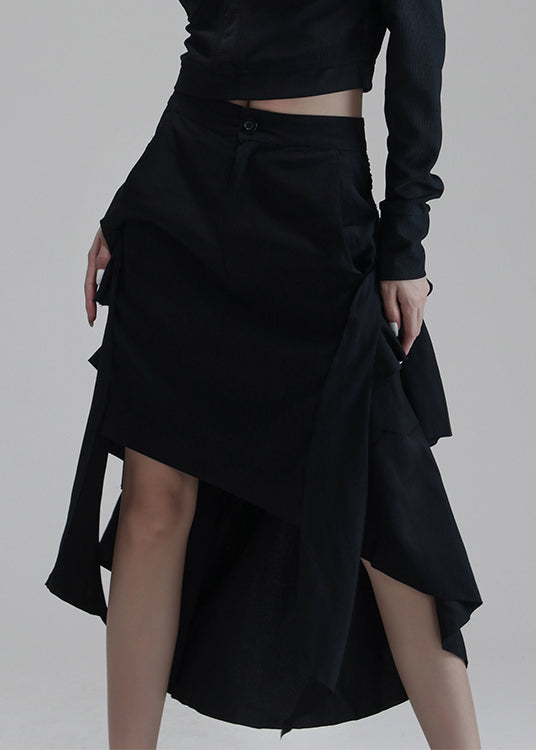 Chic Black Asymmetrical Pockets High Waist Cotton Skirts Spring AS1009 Ada Fashion