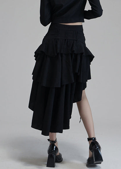 Chic Black Asymmetrical Pockets High Waist Cotton Skirts Spring AS1009 Ada Fashion