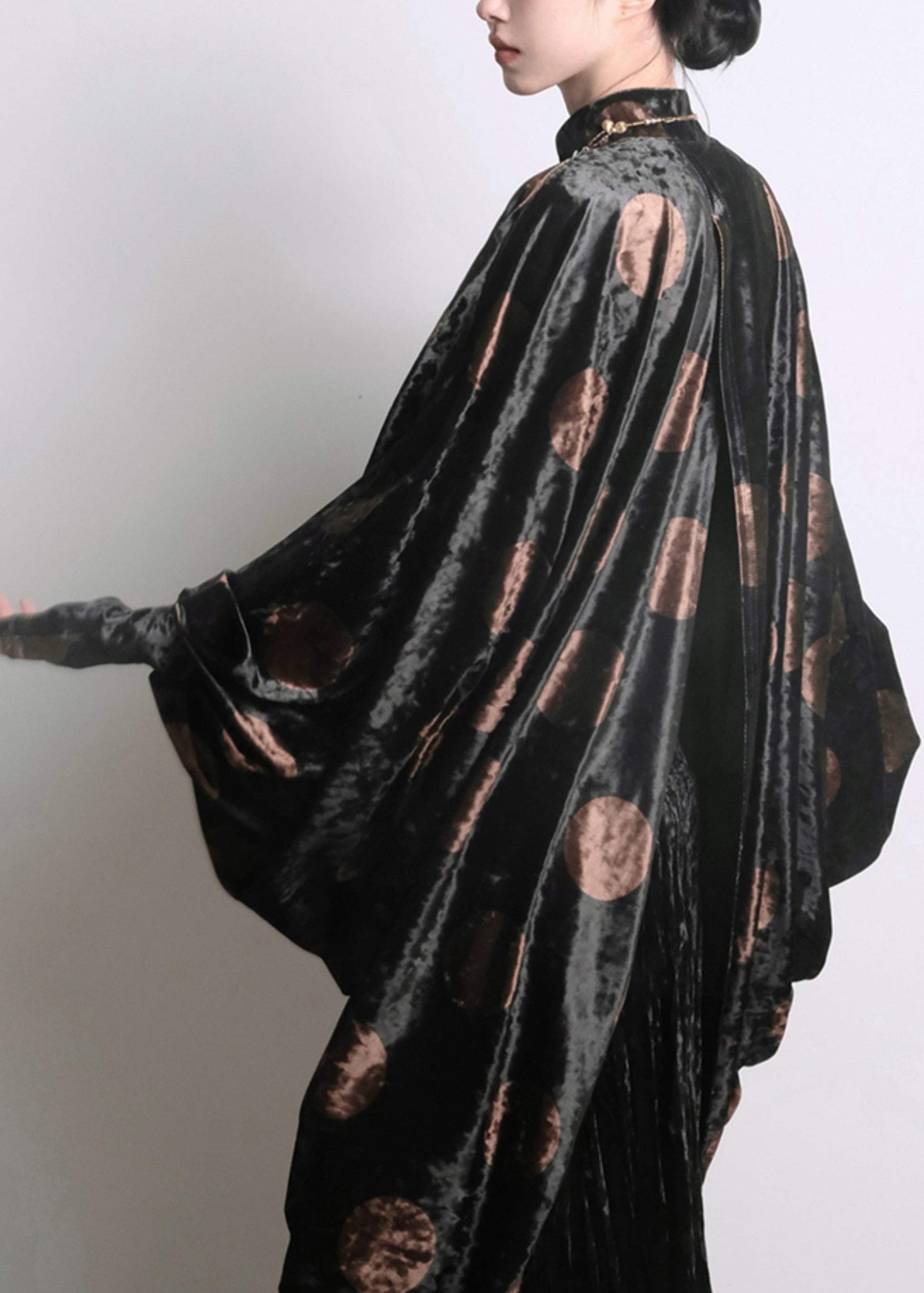 Chic Black Asymmetrical Print Silk Velour Shirts Batwing Sleeve QA1020 Ada Fashion