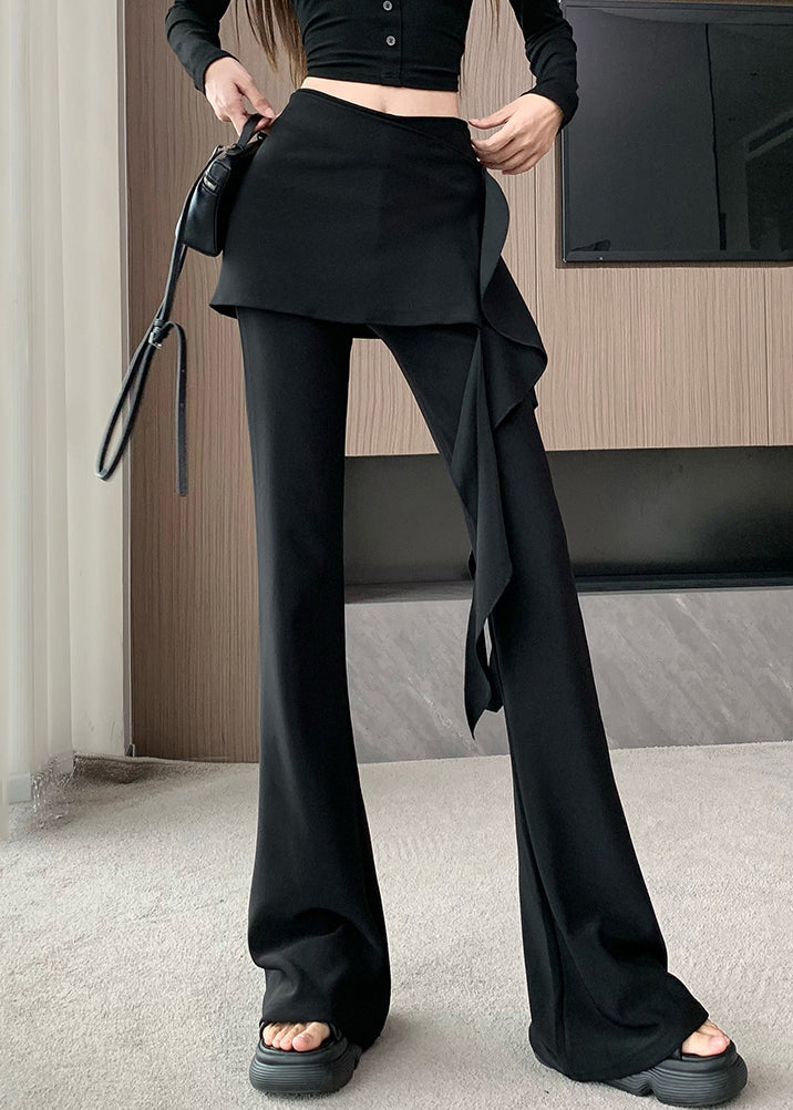 Flare Bottoms Chic Ruffled Asymmetrical Spandex Black Spring