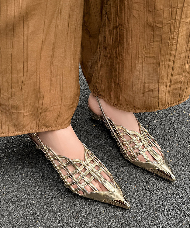 Sandals Black Out Leather Splicing Cowhide Hollow Heel High Chic