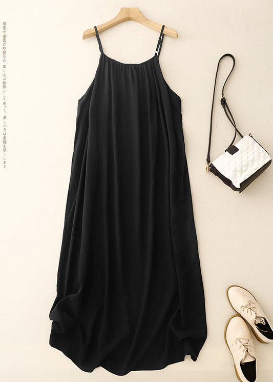 Robe noire chic en mousseline de soie à bretelles, surdimensionnée, spaghetti d'été