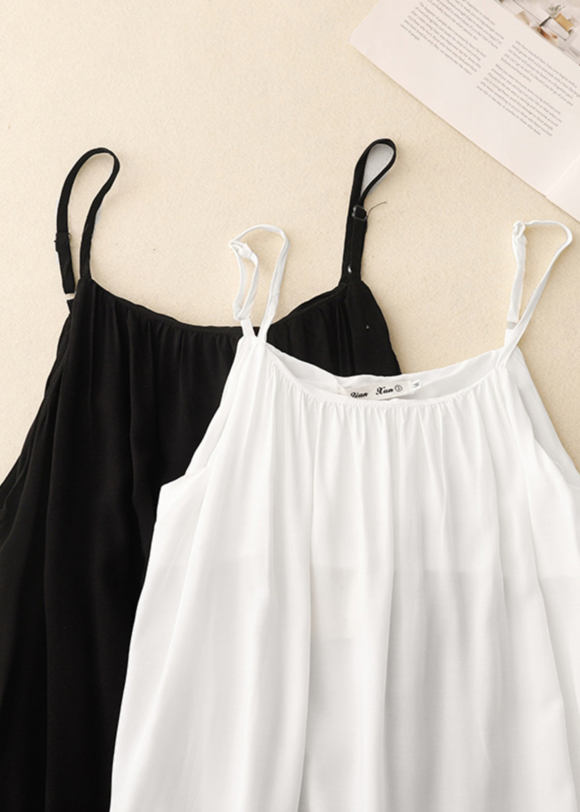 Robe noire chic en mousseline de soie à bretelles, surdimensionnée, spaghetti d'été