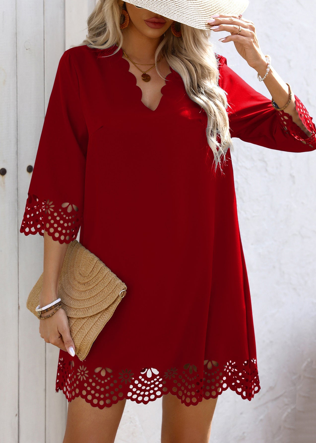 V A Sleeve Neck Half Chic Line Dresses Mid Black
