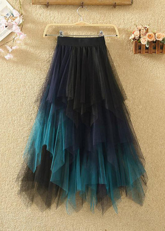 Chic Blue Asymmetrical Elastic Waist Patchwork Tulle Skirts Summer Ada Fashion
