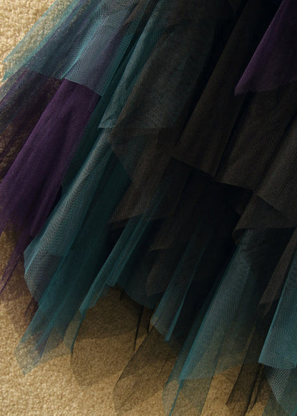 Chic Blue Asymmetrical Elastic Waist Patchwork Tulle Skirts Summer Ada Fashion