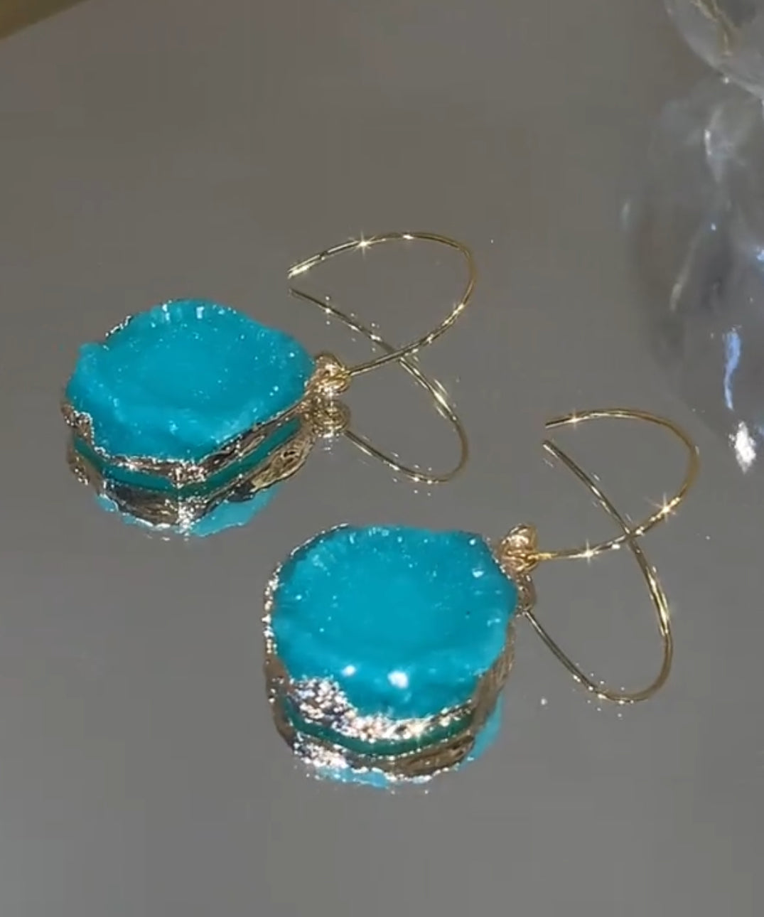 Gem Copper Earrings Chic Asymmetrical Alloy Stone Drop Blue