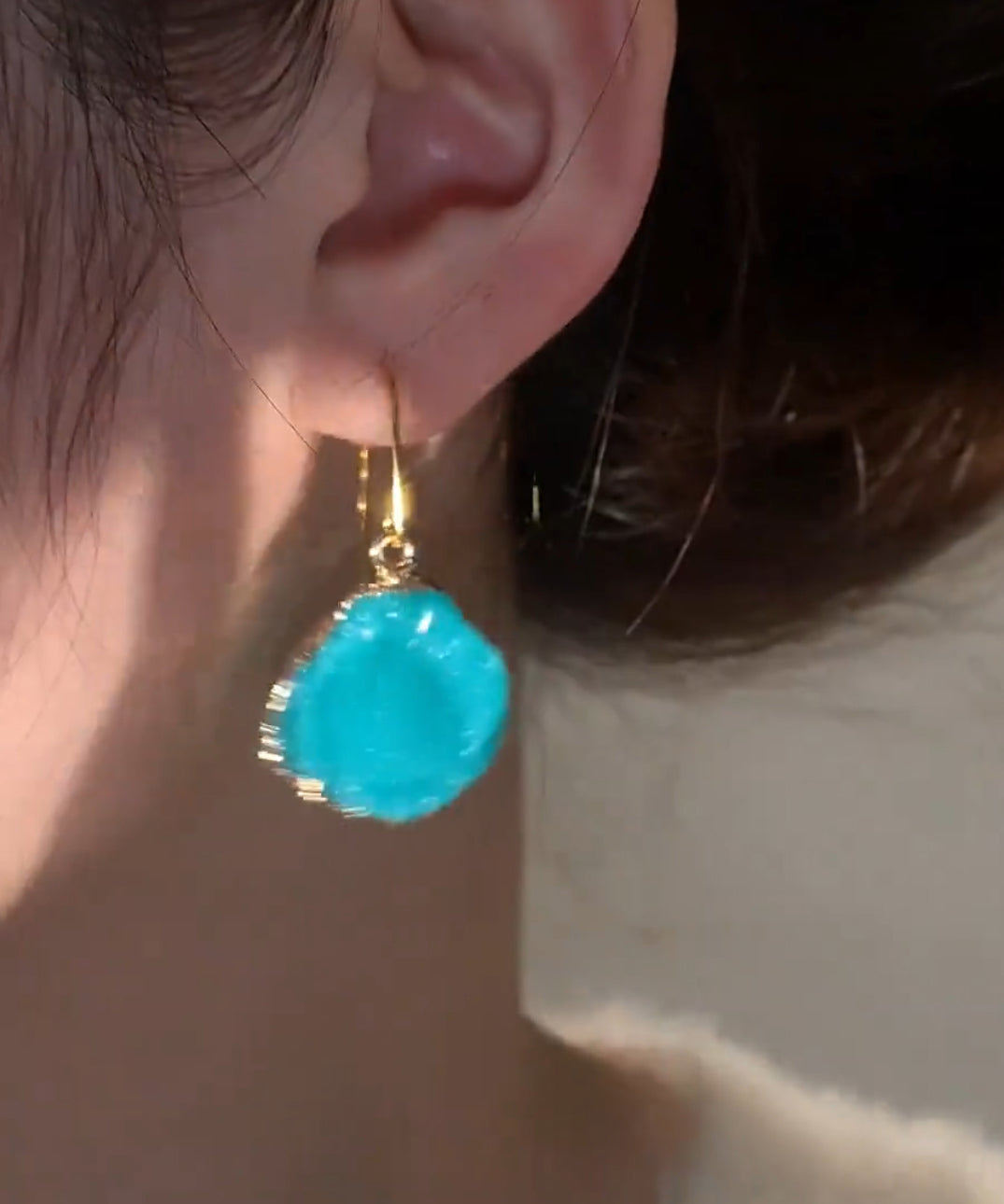 Gem Copper Earrings Chic Asymmetrical Alloy Stone Drop Blue