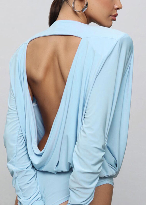 Body chic bleu automne dos nu col rond