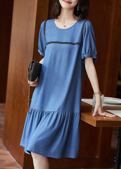 Chic Blue Patchwork Rivet Holiday Long Dress Summer WW050