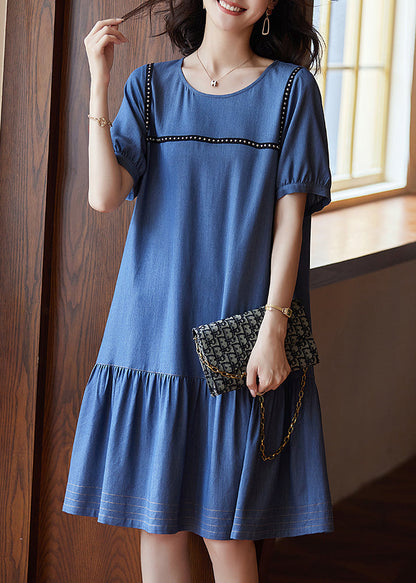 Chic Blue Patchwork Rivet Holiday Long Dress Summer WW050