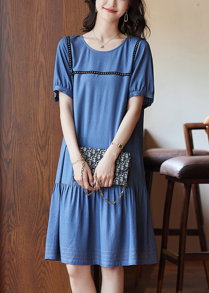 Chic Blue Patchwork Rivet Holiday Long Dress Summer WW050