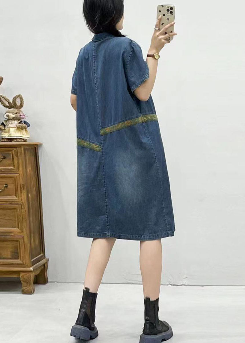 Chic Blue Peter Pan Collar Patchwork Denim Dress Summer FF007