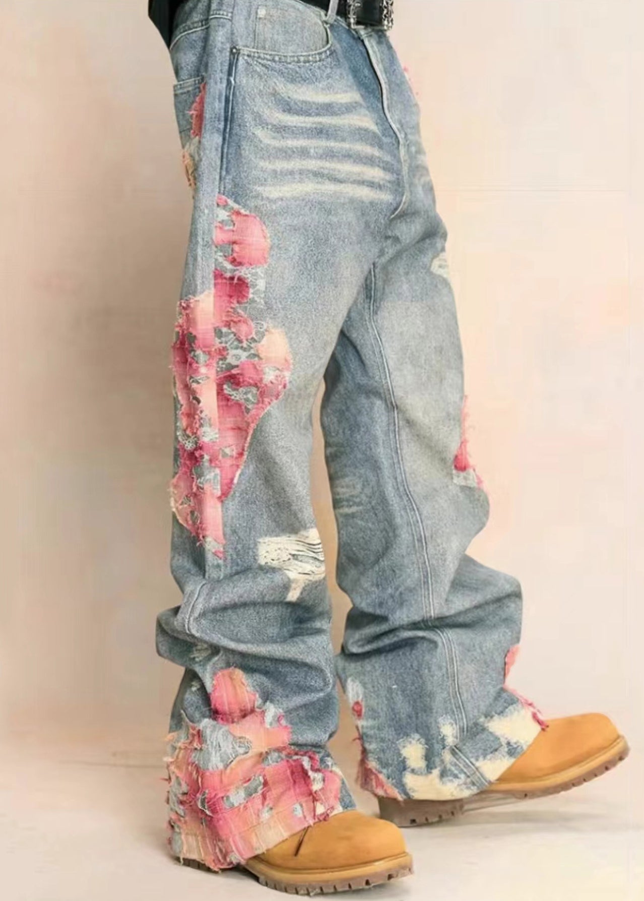 Chic Blue Print Pockets High Waist Denim Pants Fall AW1009