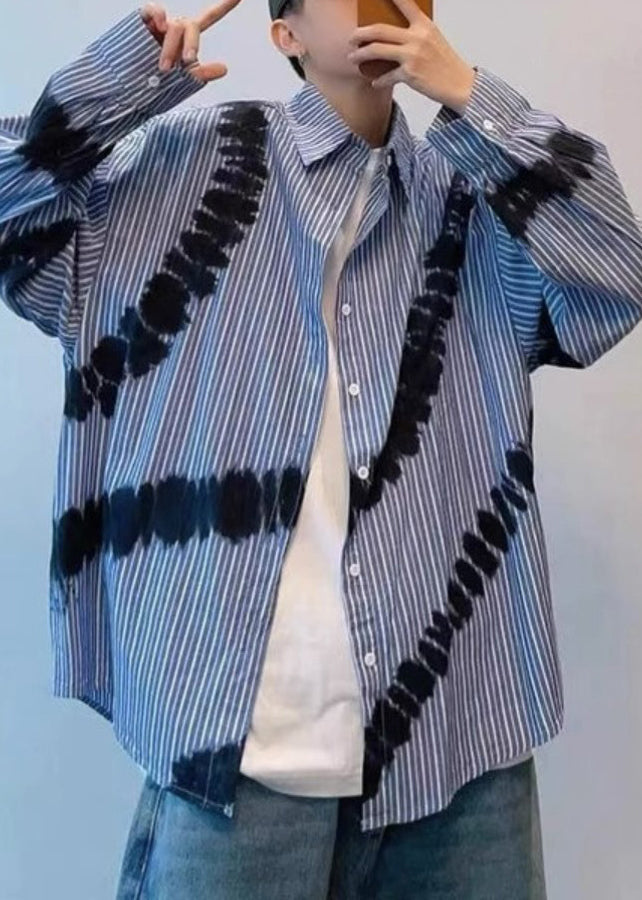 Chemises homme bleu printemps cravate rayée coton teinture chic