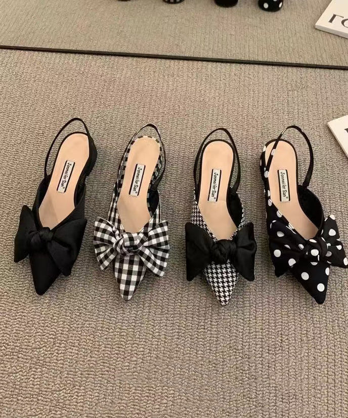 Sandales épaisses en tissu chic en coton à carreaux avec nœud et épissure