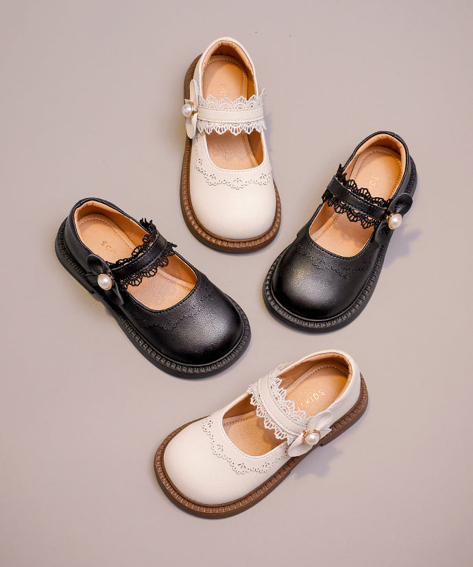Leather Kids Chic Faux Girls Loafers Beige Strap Buckle
